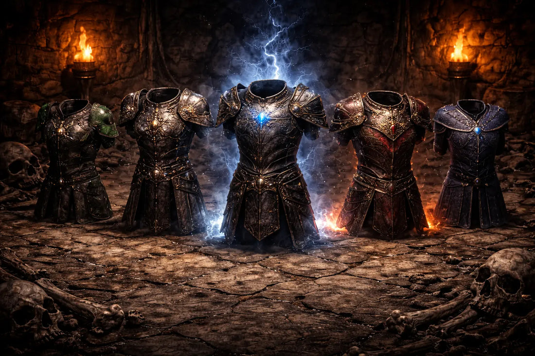 Best armor for Lightning Fury Amazon (Javazon) in Diablo 2 Resurrected, shown in a dark fantasy style