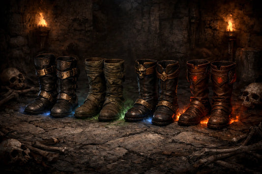 Best boots for Lightning Fury Amazon (Javazon) in Diablo 2 Resurrected, shown in a dark fantasy style