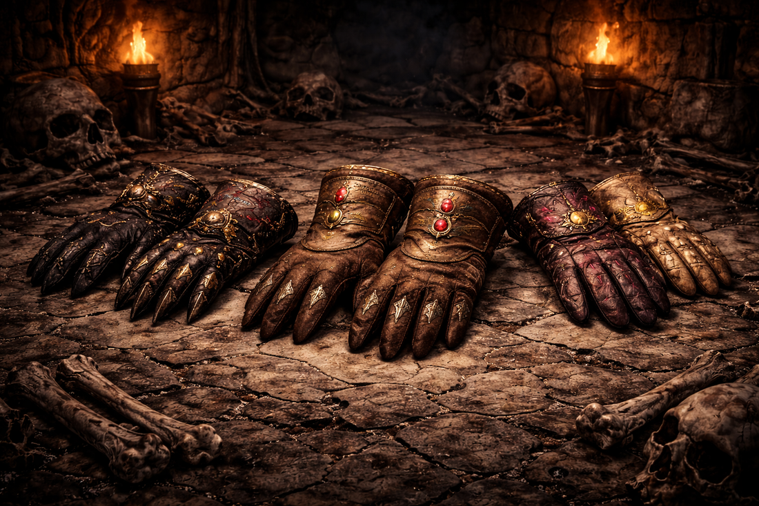 Best gloves for Lightning Fury Amazon (Javazon) in Diablo 2 Resurrected, shown in a dark fantasy style