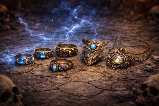 Best ring and amulet options for Lightning Fury Amazon (Javazon) in Diablo 2 Resurrected, shown in a dark fantasy style