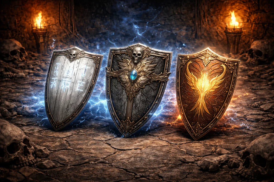 Best shield options for Lightning Fury Amazon (Javazon) in Diablo 2 Resurrected, shown in a dark fantasy style